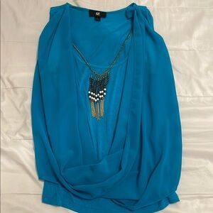 Elegant Blue Women's Top with Necklace